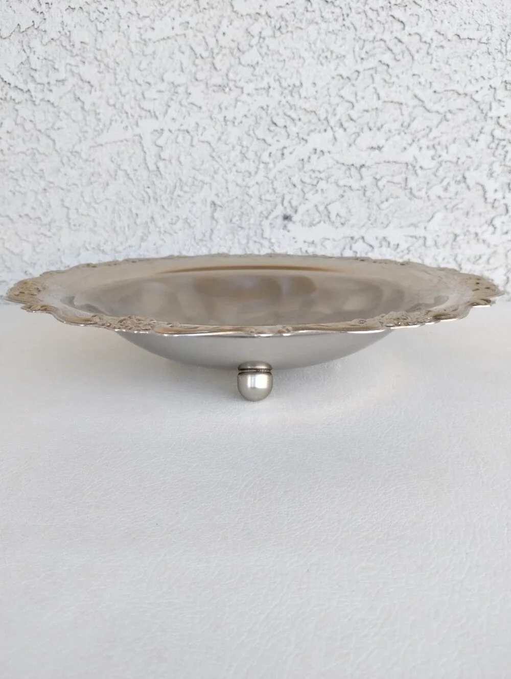 Vintage Martian Japan Stainless Steel Serving Bowl Baroque Floral Scalloped Dish